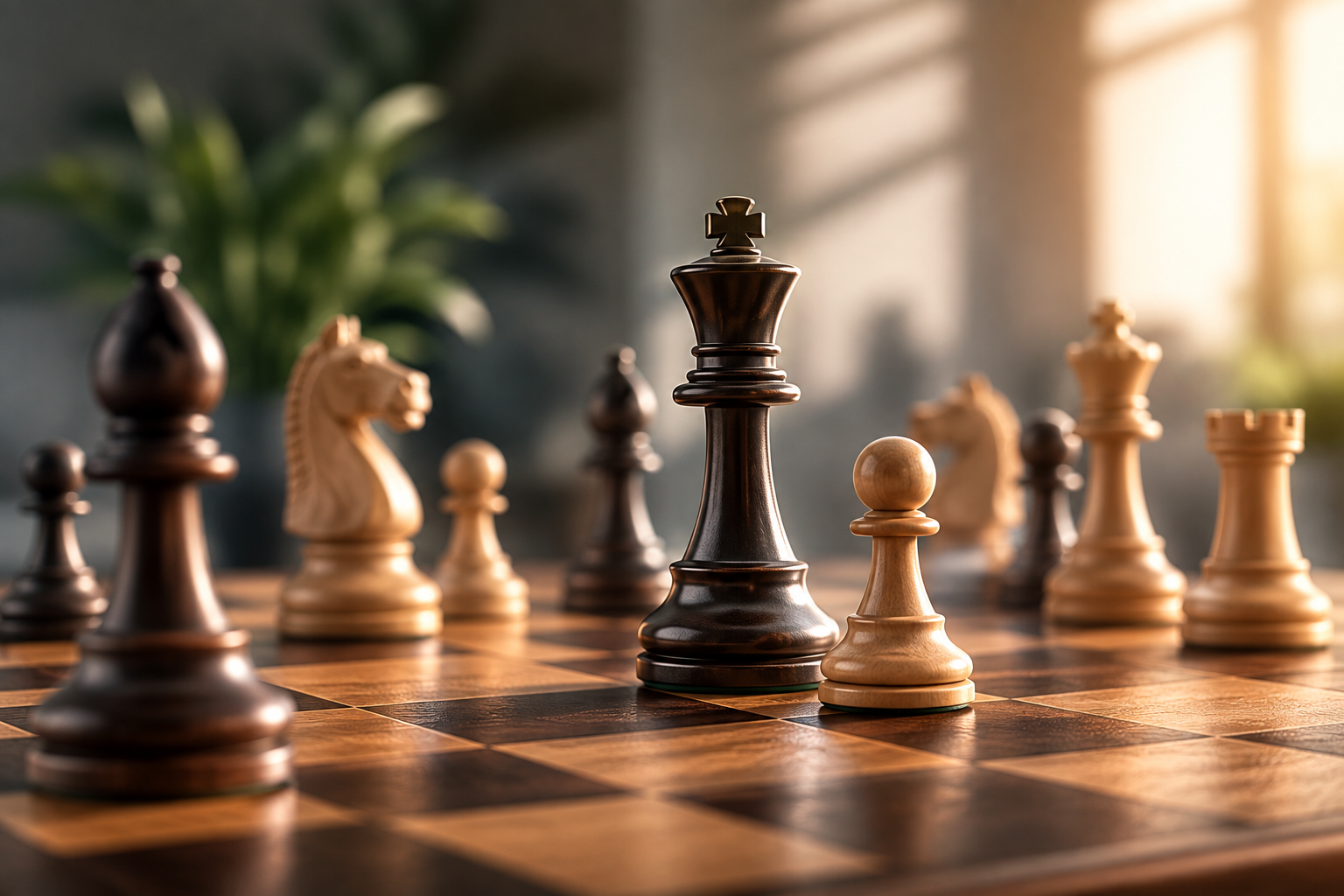 Chess pieces on a chess board